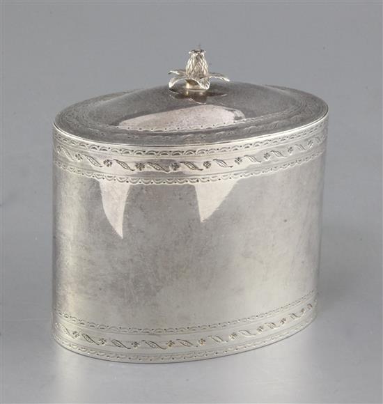 A George V 18th century style silver oval tea caddy, 13 oz.